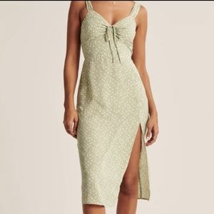 ABERCROMBIE & FITCH Midi Green Floral Cinch Front Midi Dress | Size XS